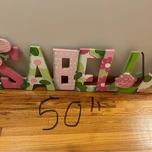 Wood cut out   & painted nursery / room name sign  "Isabella" 50" x 14"